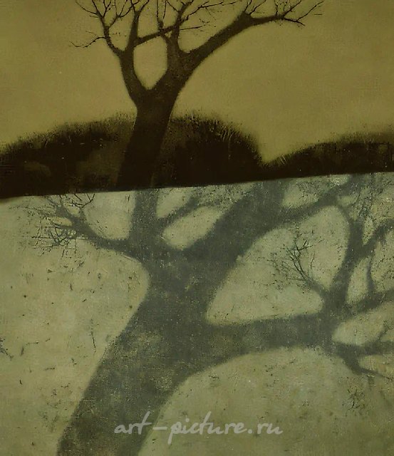 雪地上的影子，1993年，彩色铜版画，41x35。作者收藏。