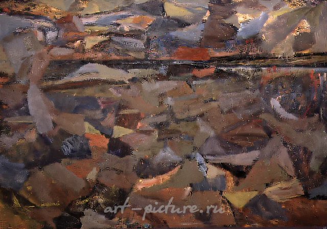 Sunset at a Pond, 1988, orgalyth, oil, 57x80 Author`s property