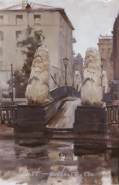 Санкт-Петербург. Львиный мост, 1990, дерево, масло, 70х50. Собственность автора