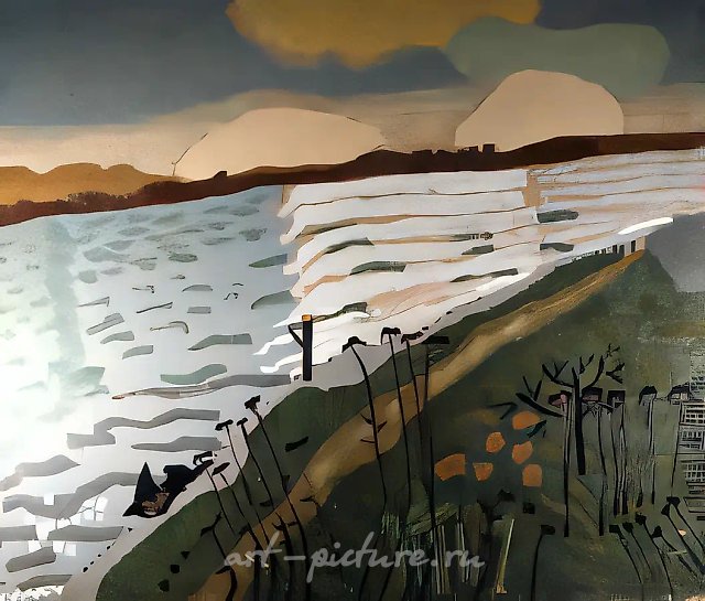 Grass near a Lake, 1973, orgalyth, oil, 150x170 Author`s property