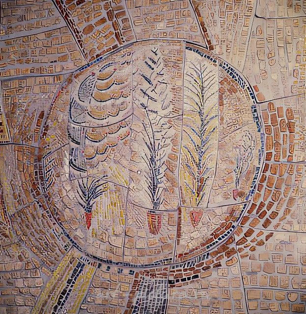 Деталь интерьера архитектурного комплекса «Зимний сад», 1982, камень, смальта, 300х300. Чебоксарский приборостроительный завод