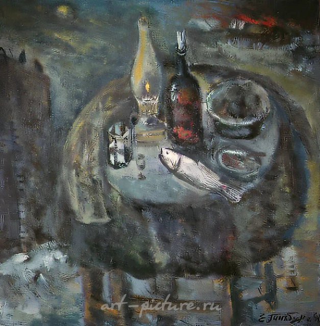 Натюрморт с рыбой, 1987, холст, масло, 100х100. Частная коллекция. Милан. Италия