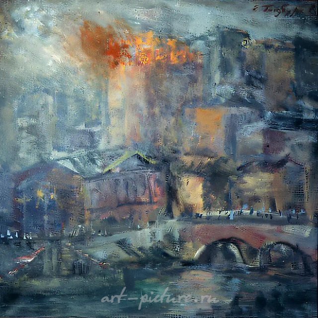 Город, 1991, холст, масло, 100х100. Частная коллекция. Милан. Италия
