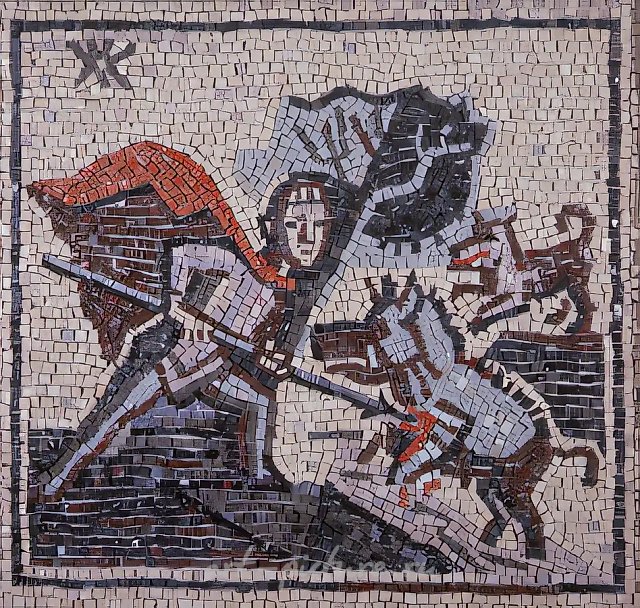 Охота на вепря, 1991, смальта, римская мозаика, 75х70 Собственность автора