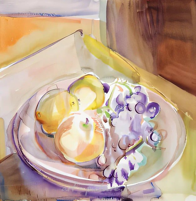 Яблоки и виноград., 1996, бумага, акварель, 50х49 Собственность автора
