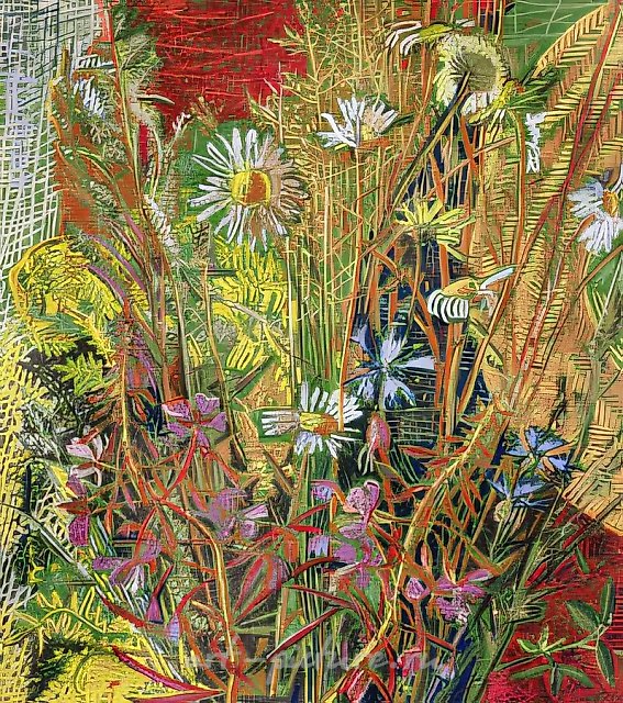 Букет с ромашками и иван-чаем., 1996, бумага, темпера, пастель, 49х45 Частное собрание. Россия