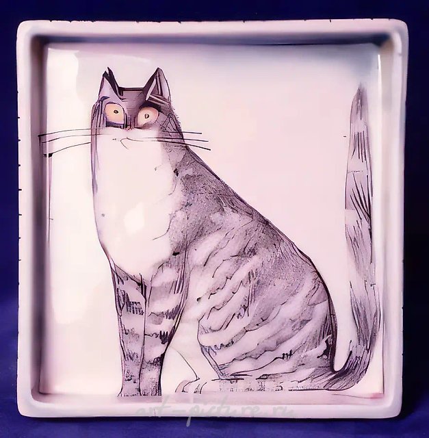 Декоративная тарелка «Кот», 1994, фаянс, 15,5х15,5х4. Собственность автора