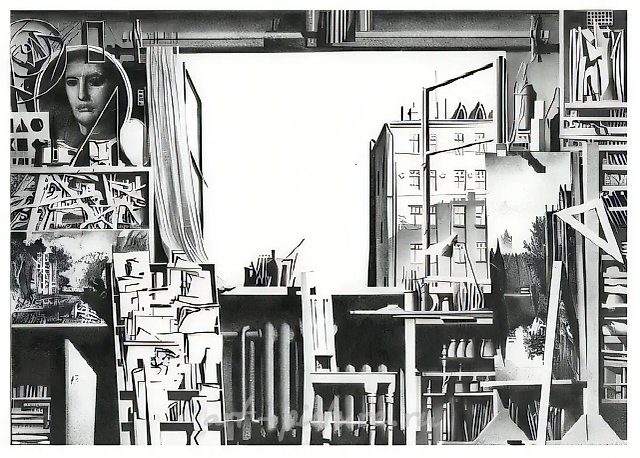 Studio, 1972, cardboard, pencil, 60x80 Author`s property