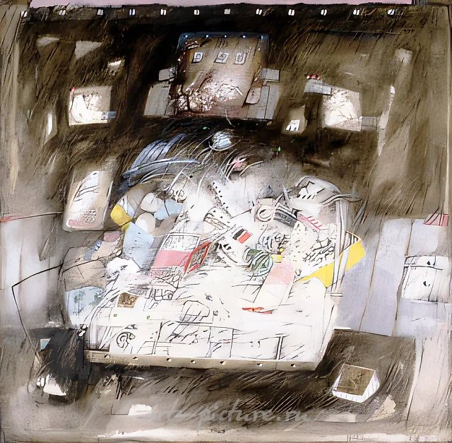 夜间玩具，1992年，木材，油画，100x100
