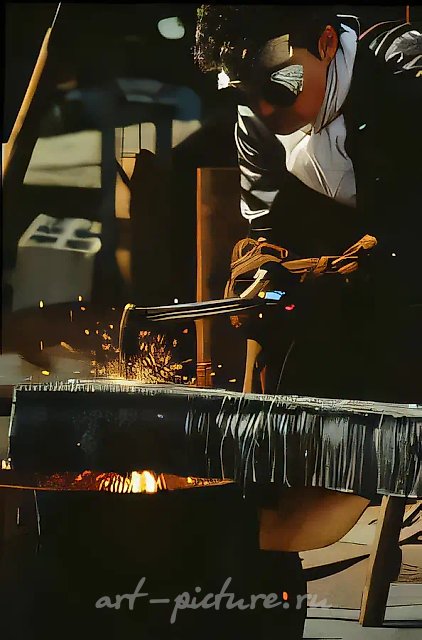 Работа в студии над стальной скульптурой, 1994