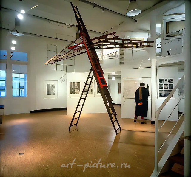 Композиция из лестниц. №1, 1990, Дерево, H=500 см Fondation pour L’Architecture, Брюссель, Бельгия