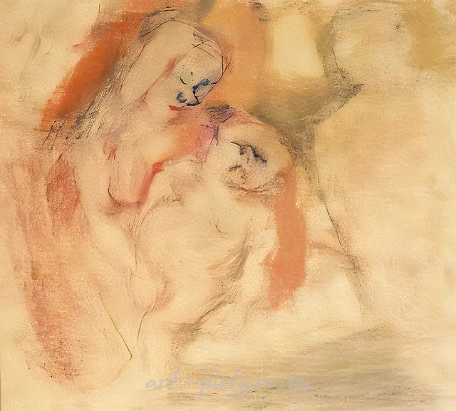 Материнство, 1989, Тонированная бумага, пастель, уголь, 41х44,7 см Собственность автора