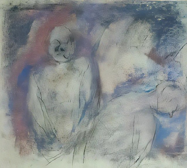 Две мужские фигуры, 1988, Тонированная бумага, пастель, уголь, 36x39,2 см Собственность автора