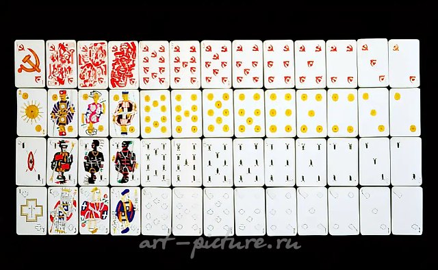 Четыре расы. Игральные карты, 52 шт., 1982, Картон, фломастер, 6,2х10 см (каждая) Частное собрание, Чикаго, США
