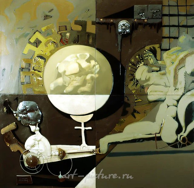 Метро. Ночная платформа, 1992, масло на холсте, рельеф, 220x240 см. Собственность автора