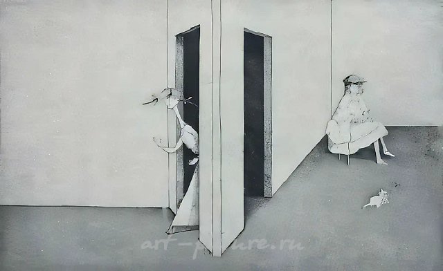 Алиса в Зазеркалье, №1, 1984, Офорт, мягкий лак, 16х24,5 см