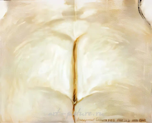 В саду. Триптих, 1-я часть, 1990, Холст, масло, фломастеры, марля, 100х120 см Собственность автора