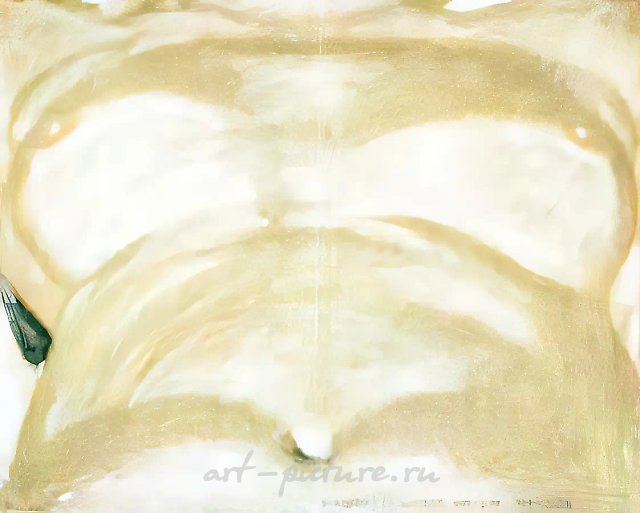 В саду. Триптих, 3-я часть, 1990, Холст, масло, фломастеры, марля, 100х120 см Собственность автора