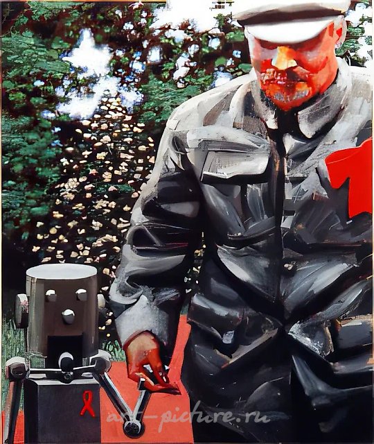 来自“列宁与机器人”系列。《散步》，2003年，布面油画。