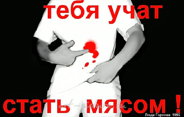 Тебя учат стать мясом!, 1995, Компьютерный плакат, 120 х 180 см Собственность автора