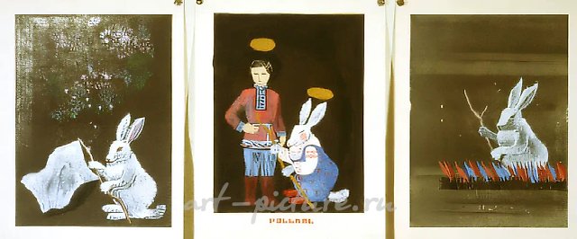 Русские, 1983, бумага, гуашь, 30х40 (3 части) Собрание Пекки Халонен