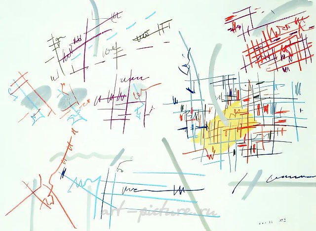 Из серии «Полифонические композиции», 1991, гуашь на бумаге, 71x100 см. Собственность автора