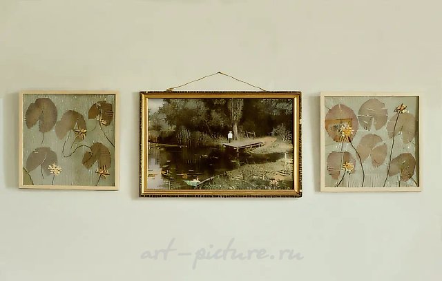 Психоботаника, 1989, Репродукция с живописи, фотоколлажи, гербарий, обои, 140 х 60 х 2 см Собственность автора