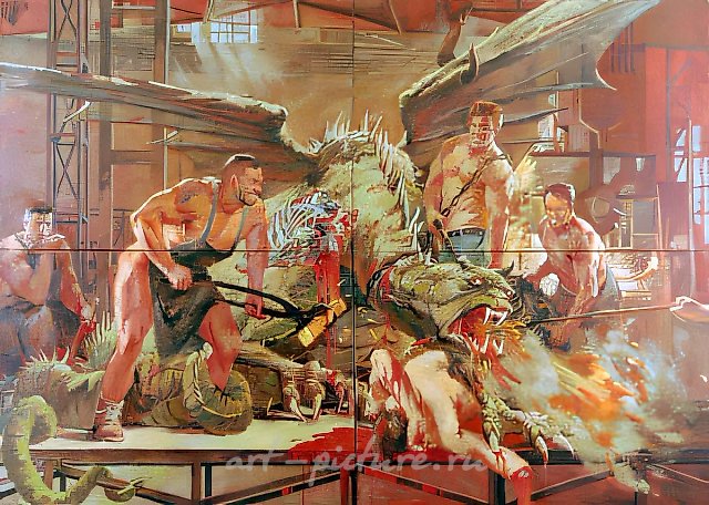 热作坊（与V.杜博萨尔斯基合作），1995年，布面油画，300 x 400厘米，作者所有