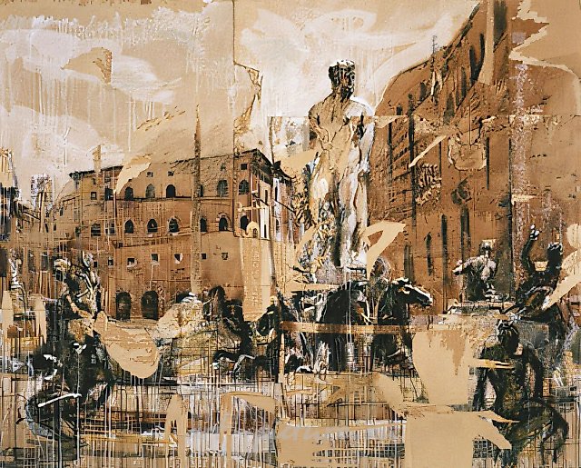 Фонтан во Флоренции, 1997, Гофрокартон, темпера, 250х320