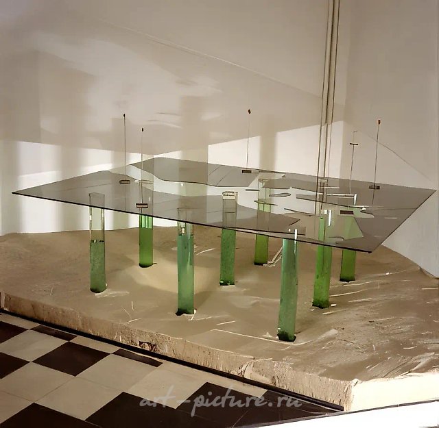 桌子。抽象地形，1995年，水、玻璃、沙子、镜子、激光，世界海洋博物馆