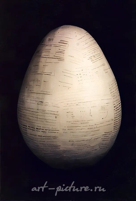 Перинатальный апокалипсис (совместно с Г.Рязановым), 1995, Папье-маше, текст, 50 х 30 см Собственность авторов
