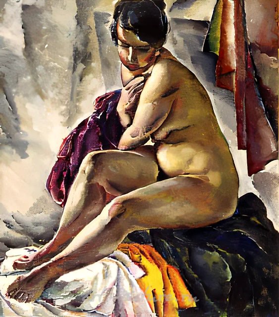 Сидящая натурщица на оранжевой драпировке, 1919, холст, масло, 76х65
