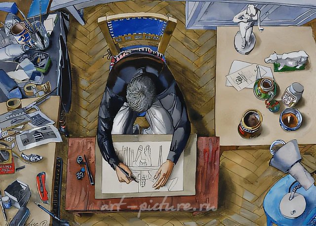 Точки зрения, 1996, акварель, тушь, перо,  55 х 75