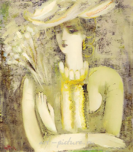 Girl with Flowers, 1995, canvas, oil, 85x75 cm. Author`s property