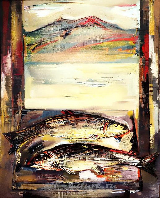 Fish of Korčula, 1997, canvas, oil, 75x65. Author`s property