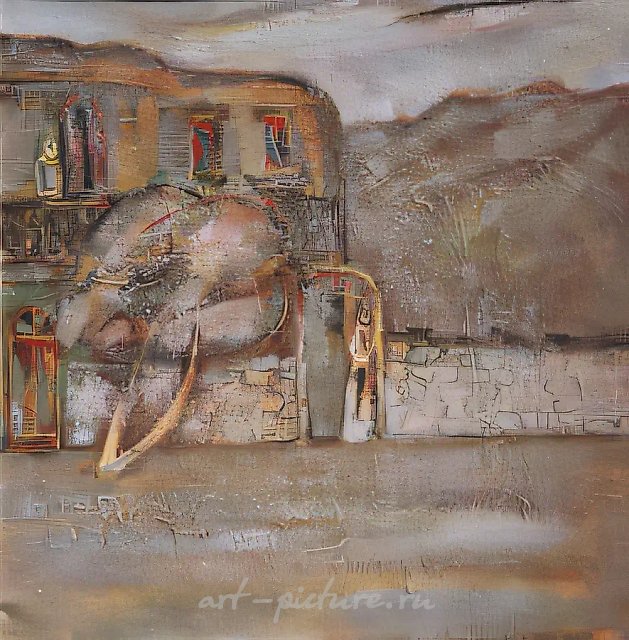 Courtyard of My Childhood, 1993, canvas, oil, 75x75. Author`s property