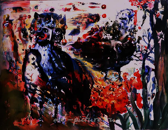 Гнездо красивых птиц., 1980,  холст, масло,  50 х 70   Коллекция галереи "Гороскоп".