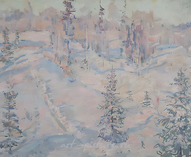 Первые дни марта., 1975, картон, масло, 55 х 62