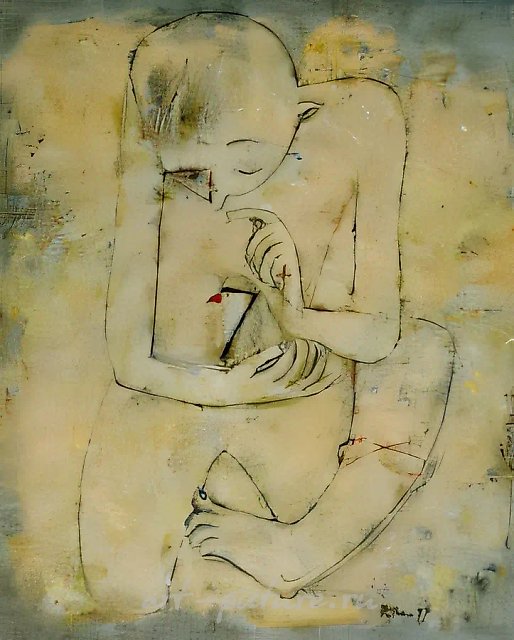 Мальчик с птицей, 1997, холст, масло, 80х70