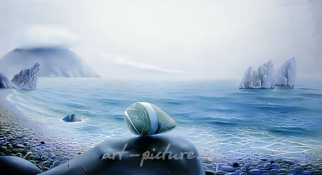 Каменистый пляж, 1990, масло на холсте, 160x90