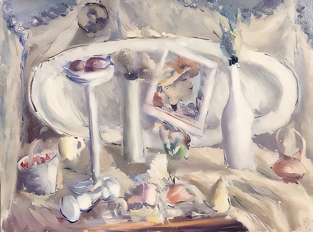 《静物与长盘》，1993年，布面油画，60×80厘米