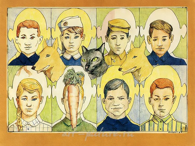 Маленькая галерея, 1967, бумага, цветные карандаши, тушь, 31x45