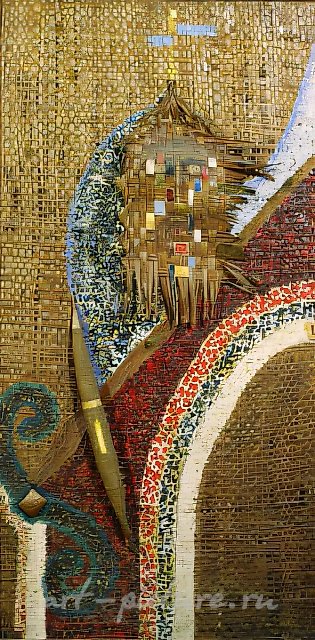 Храм, 1970, рогожа, масло, коллор, 133x68 Собственность автора