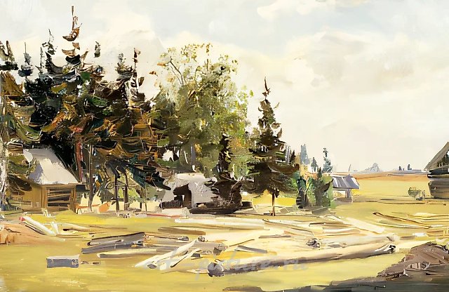 В деревне, 1960, картон, масло, 21х32,5