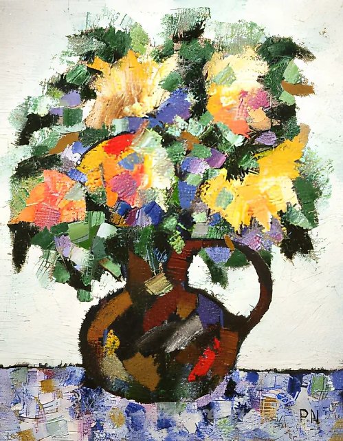 Букет на белом фоне, 1990, масло на холсте, 90x80