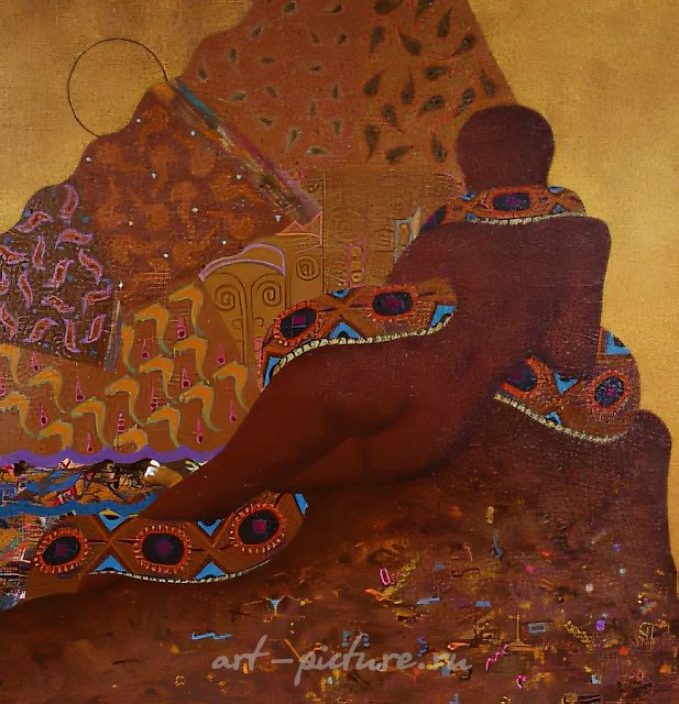 Женщина со змеёй, 1994, акрил, картон, лак, 65x65, $2100. Собственность автора