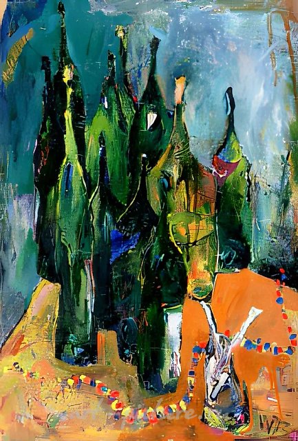 Still Life with a Green Lamp, 1973, cardboard, oil, 50x35