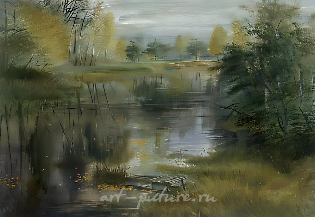 River Kliazma, 1989, paper, water-color, gouache, 50x71 Privat collection. USA
