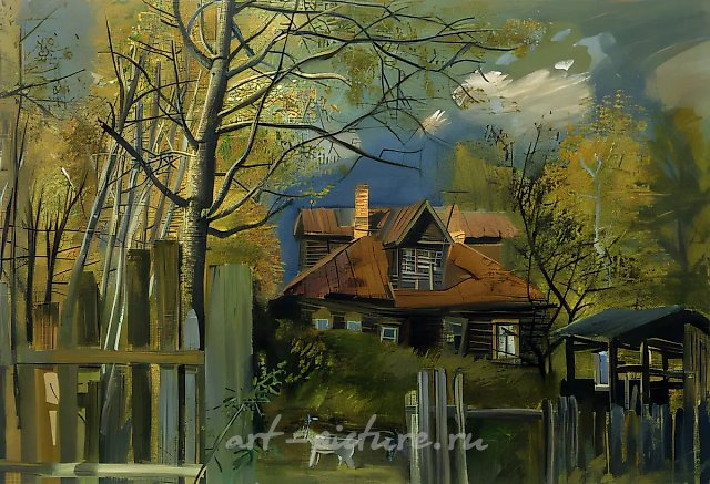 Cottage in Tarasovka, 1988, paper, water-color, gouache, 51x72 Privat collection. USA