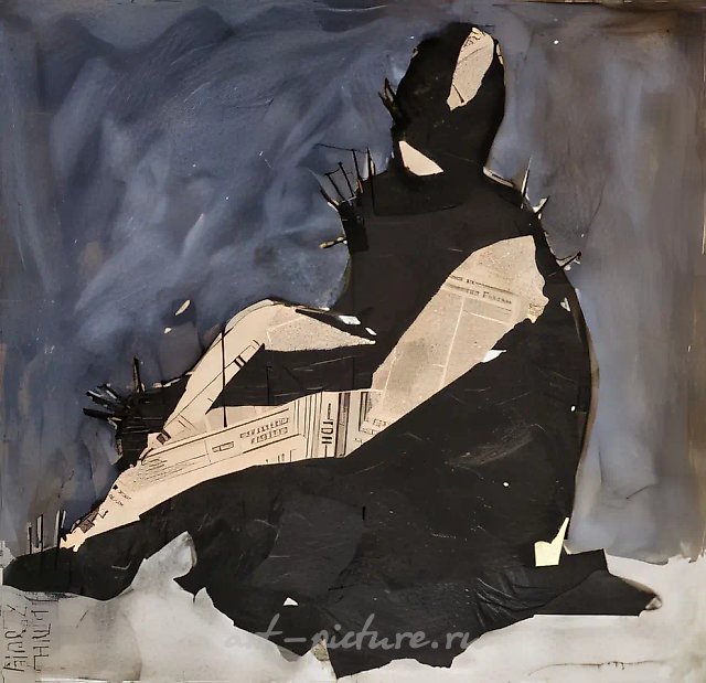 A sitting woman. From series "The dreams of Vera Palna", 1995, gouashe on paper, collage, 63 x 64.5 Author's property